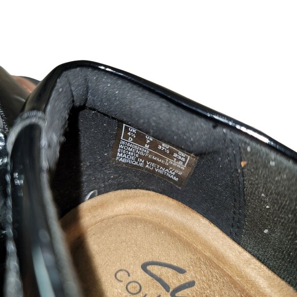 CLARKS Womens Black Wedge Chunky Penny Loafers Y2K 90s Career Preppy Academia 7 - Picture 8 of 9